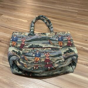 Vintage Tapestry Golf Large Tote Bag Zipper Closure and Front Pocket